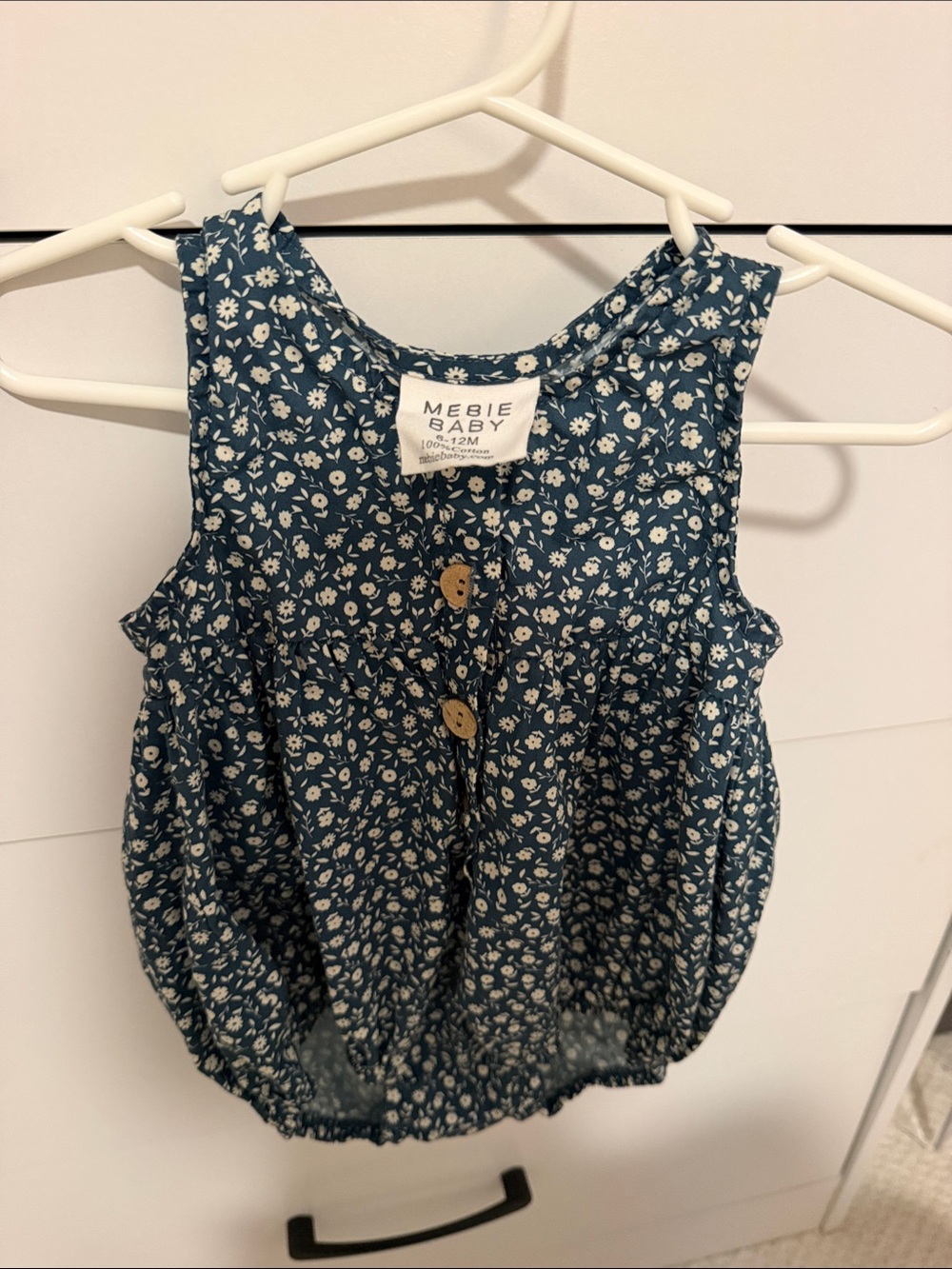 Navy 6-12 month Floral Sleeveless Baby bubble Romper